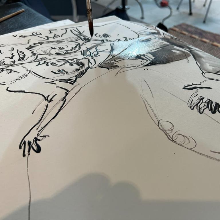 Konstnären Ralph Branders målar under Litteraturdagarna och verken skapar en utställning i samarbete med Nordens institut på Åland